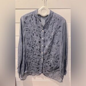 Italian Silk & Lace Shirt – Blue Grey – Size Not Tagged M/L